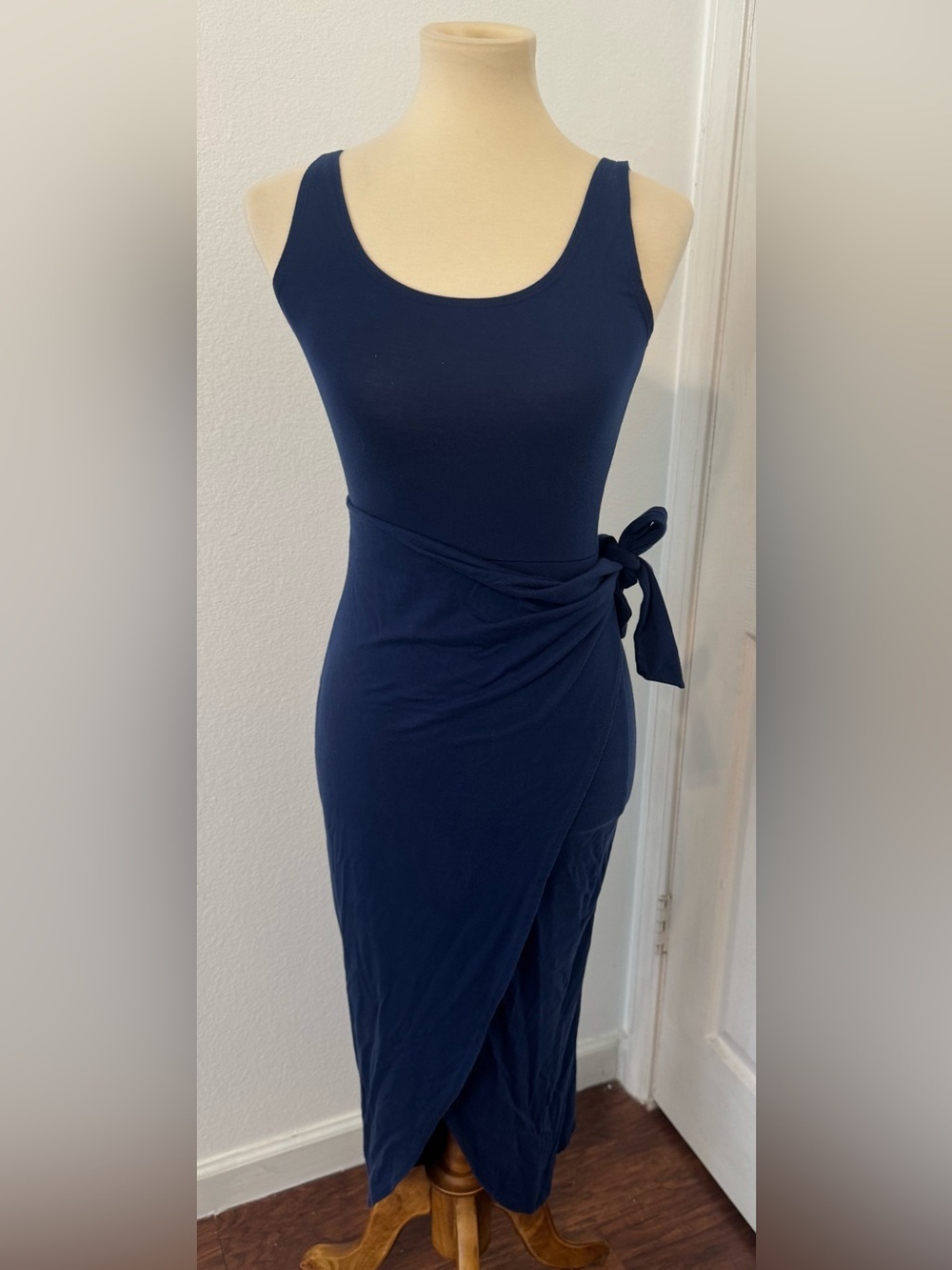 REFORMATION Kaila Wrap Style Jersey Tank Dress Coastal Beachy Fitted Navy Small